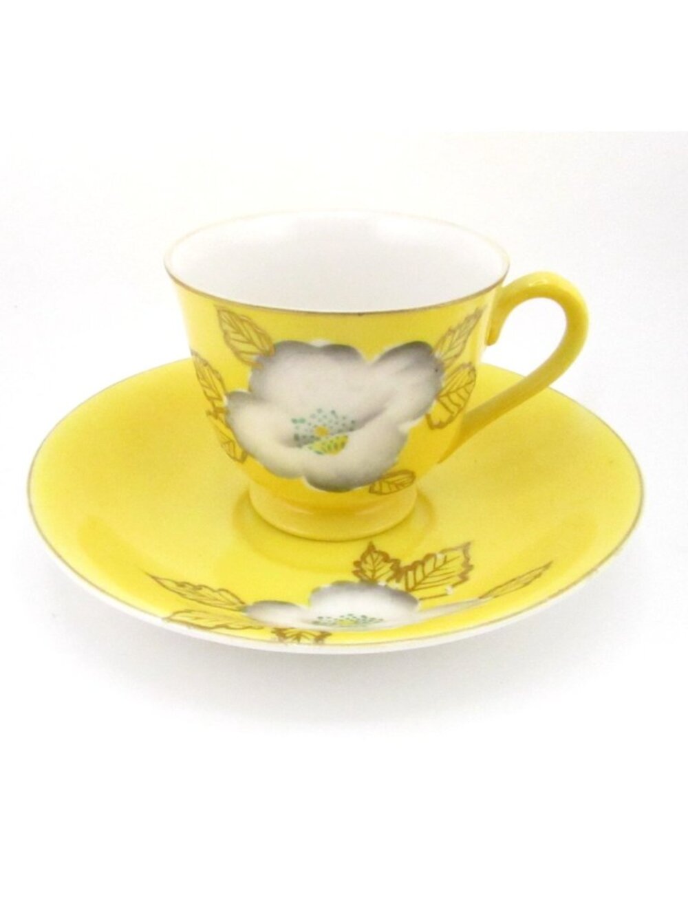 Vintage Tea Cup & saucer Yellow Floral Merit Made In Occupied Japan Hand Painted